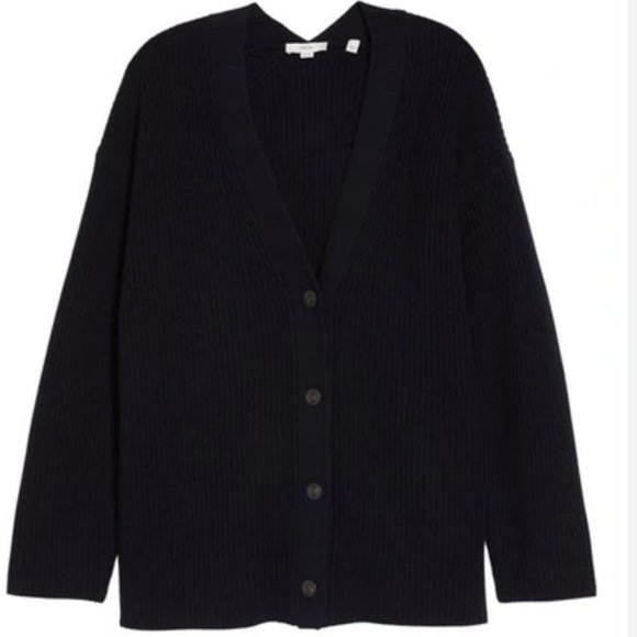 Vince Shaker Stitch V-neck Wool & Cashmere Cardigan In Blue L